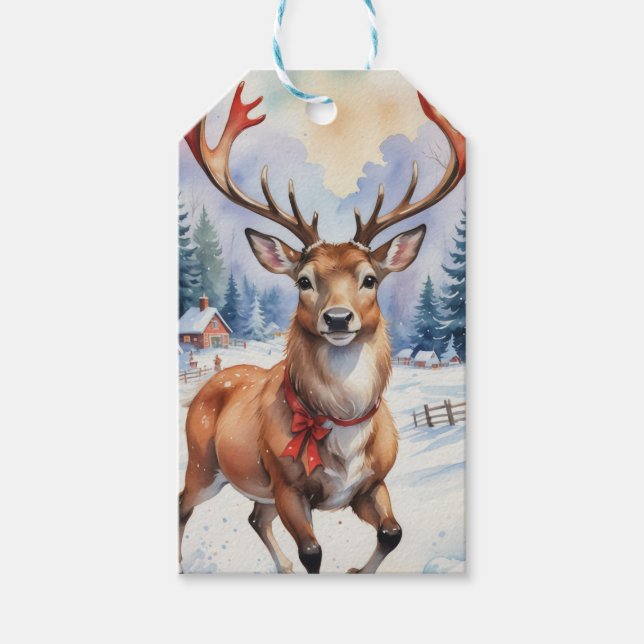 Reindeer Wonderland: Helgdag Bliss Presentetikett (Framsidan)