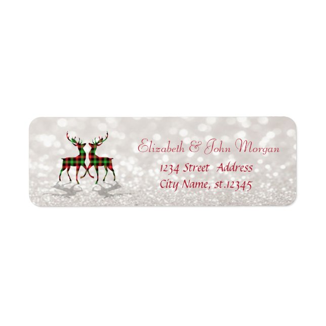 Reindeers Buffalo Play Glittery Bokeh Label Returadress Etikett (Framsidan)