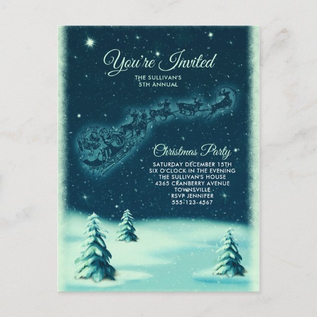 Reindeers Pulling Jultomten jul Party Vykort (Framsida)