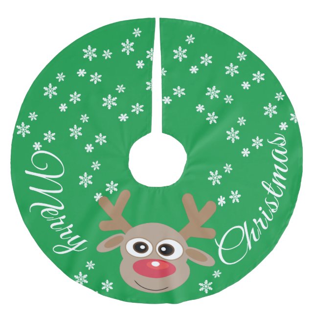 Reindeers Tecknad Juldag Grönt White Snöflingor Julgransmatta Borstad Polyester (Framsidan)