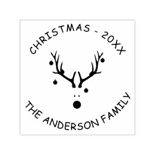 Reindehuvud jul, den moderna familjen namn i party självfärgande stämpel