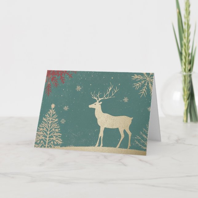 Reindei Gold Foil on Turcouise Grönt Kort (Framsida)