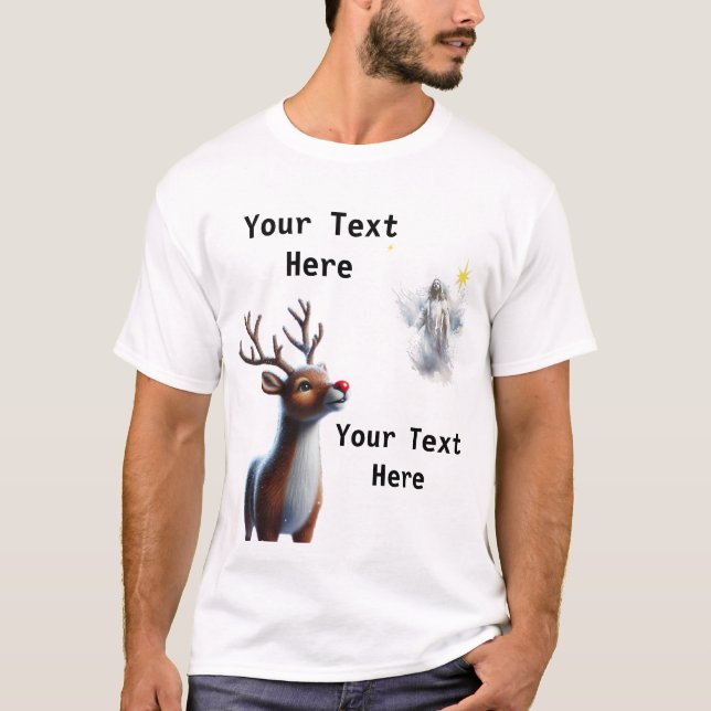 Reindeir Tittar upp på Jesus julrenar T Shirt (Framsida)