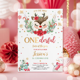 Reindejul 1:a födelsedag Röd vinter Hjort Inbjudningar