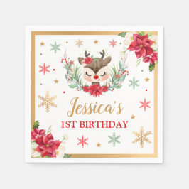 Reindejul 1:a födelsedag Röd vinter Hjort Pappersservett