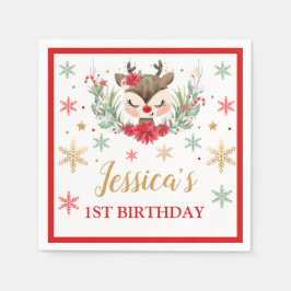 Reindejul 1:a födelsedag Röd vinter Hjort Pappersservett