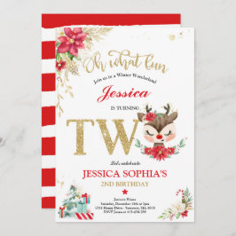 Reindejul 2:a födelsedag Röd vinter Hjort Inbjudningar