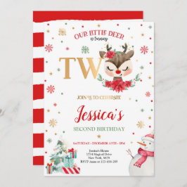 Reindejul 2:a födelsedag Röd vinter Hjort Inbjudningar