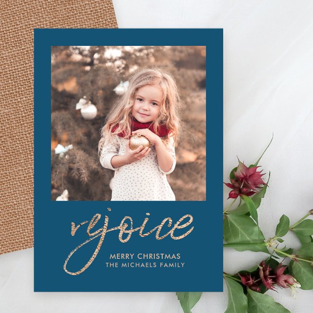 Rejoice and Be Glad Blue Rustic Photo Julkort (Skapare uppladdad)