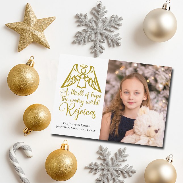 Rejoice Angel Elegant Guld-familjens fotojul Julkort (Skapare uppladdad)