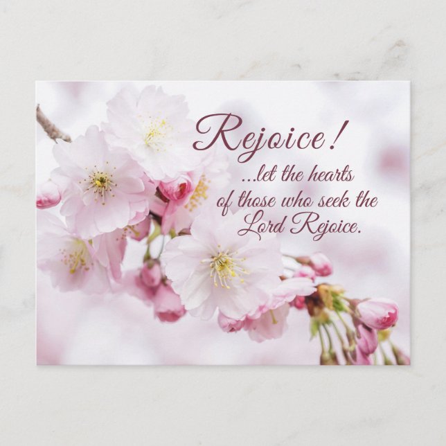 Rejoice Bible Verse Cherry Blommar Påsk Vykort (Framsida)