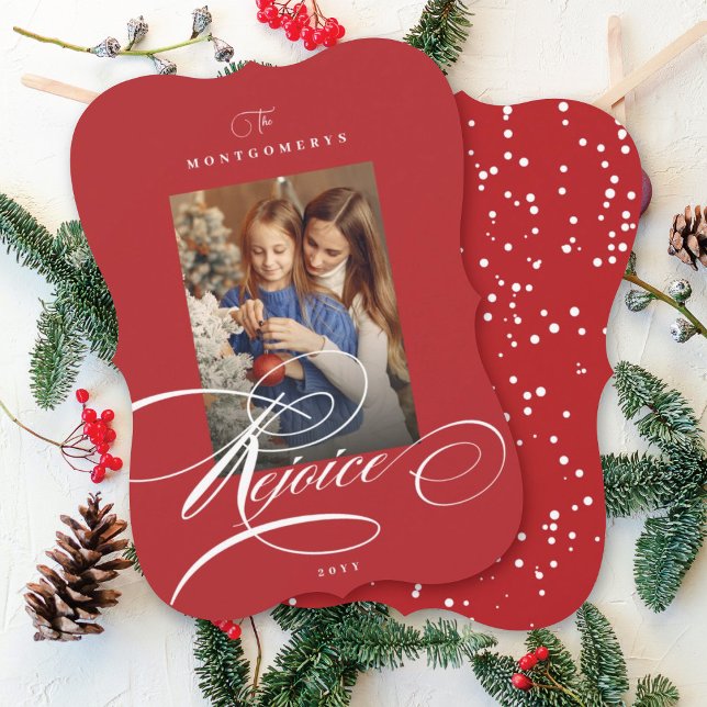 Rejoice Calligraphy Religiösa Julrött fotfoto Julkort (Skapare uppladdad)