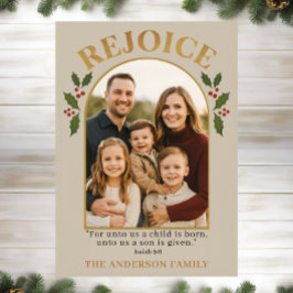 Rejoice Christian Christmas Card with Family Photo Julkort