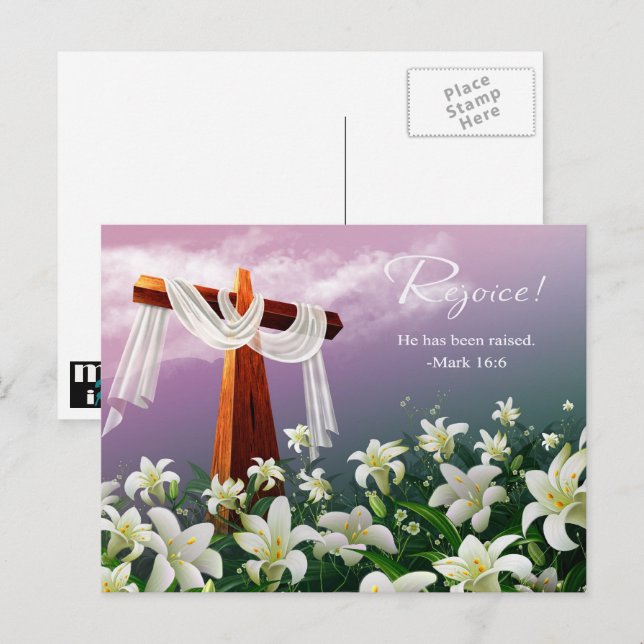 Rejoice. Christian Religiösa Påsk Helg Vykort (Fram/baksida)