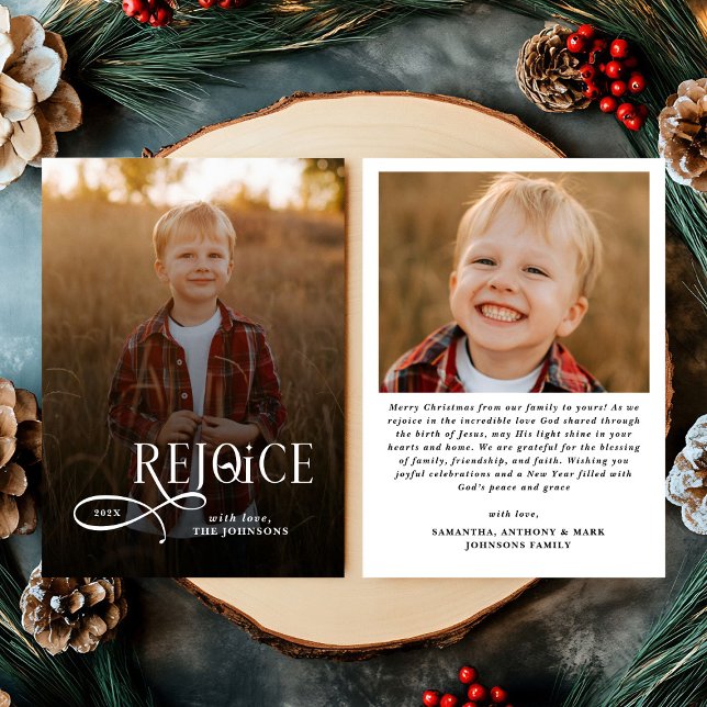 Rejoice Christian Religious Merry Christmas Photo  Julkort (Skapare uppladdad)