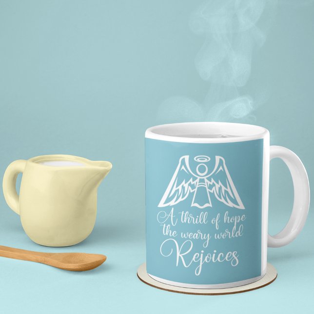 Rejoice Elegant Pojke Photo Blue jul Kaffemugg (Skapare uppladdad)