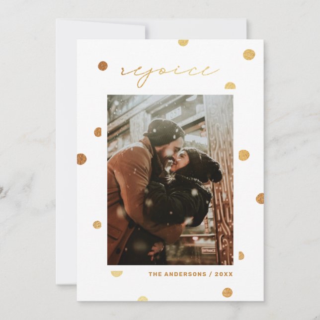 Rejoice. Guld polka dots religiösa jul jul Julkort (Framsida)