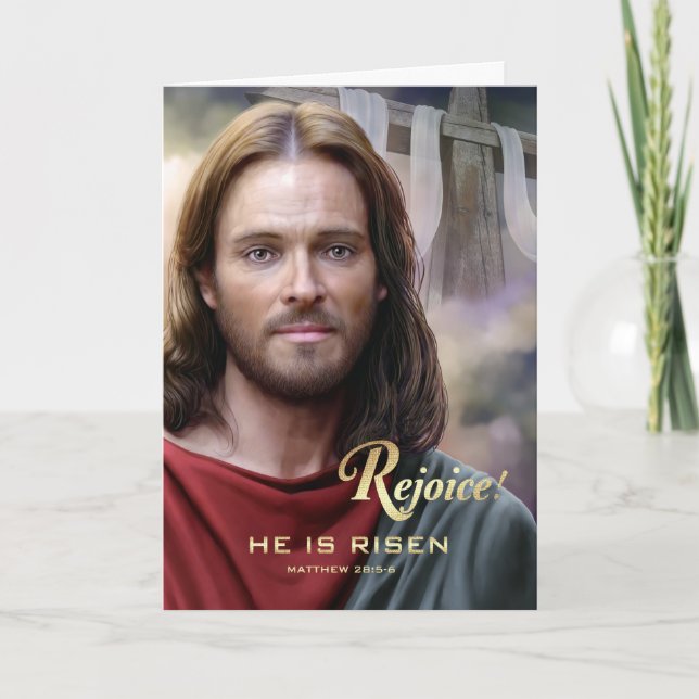 Rejoice. Jesus är Risen. Påsk-gratulationskort Helgkort (Framsida)