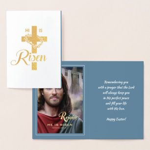 Rejoice. Jesus är Risen. Religiösa Påsk Folierat Kort