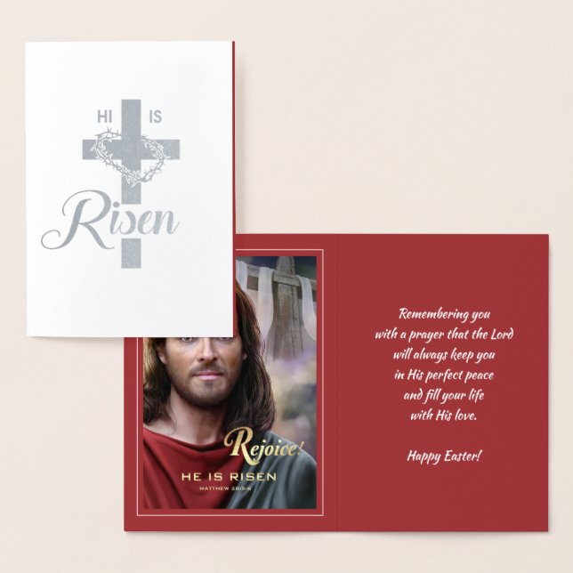 Rejoice. Jesus är Risen. Religiösa Påsk Folierat Kort (Display)
