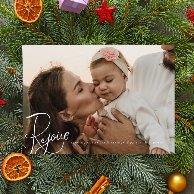 Rejoice jul Photo Card Simple White Helgdag Julkort (Skapare uppladdad)