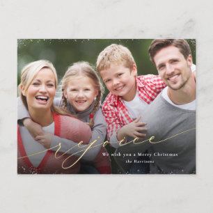 Rejoice jul Photo Faux Guld Script Helgdag Vykort