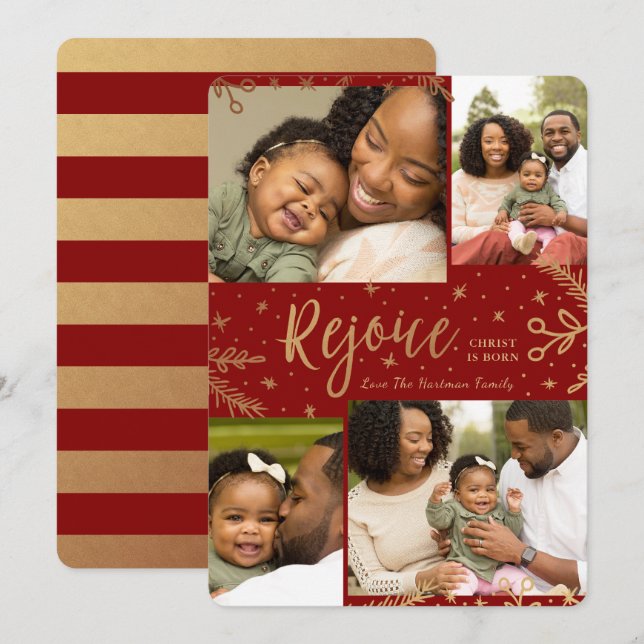 Rejoice | Kollektivkort | Faux Foil Red Julkort (Fram/baksida)