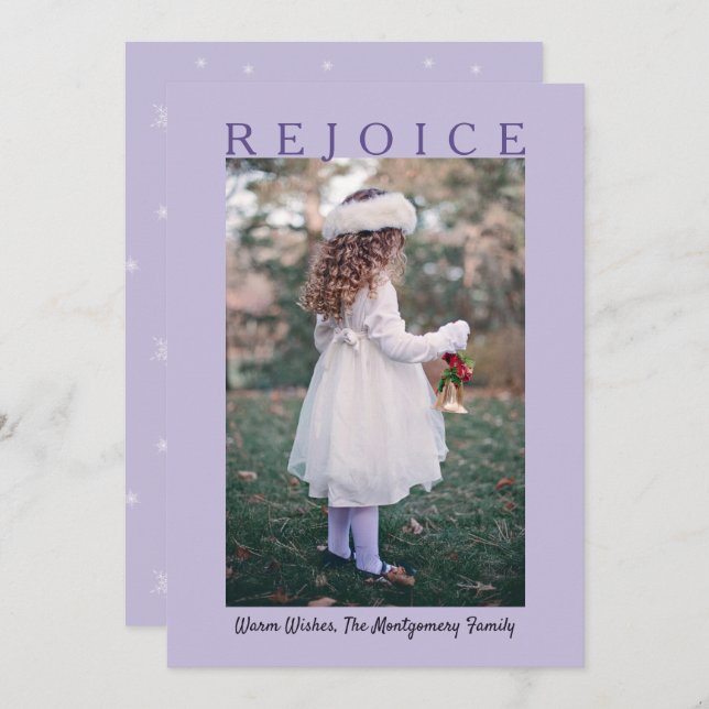 Rejoice Lavender Lila jul Photo Julkort (Fram/baksida)