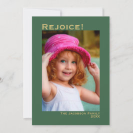 Rejoice! Minimalistisk Grönt Fotojul Julkort