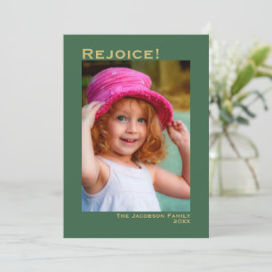 Rejoice! Minimalistisk Grönt Fotojul Julkort