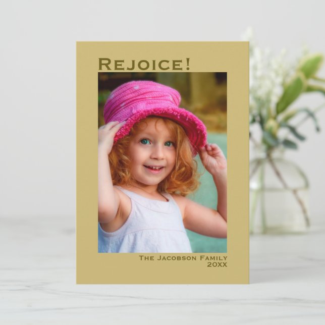 Rejoice! Minimalistisk Guld-fotojul Julkort (Stående Fram)