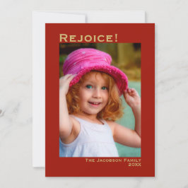 Rejoice! Minimalistisk Red & Guld Photo-jul Julkort