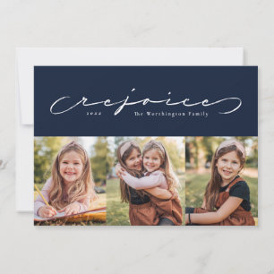 Rejoice religiösa helgdag navy 3-fotokort julkort