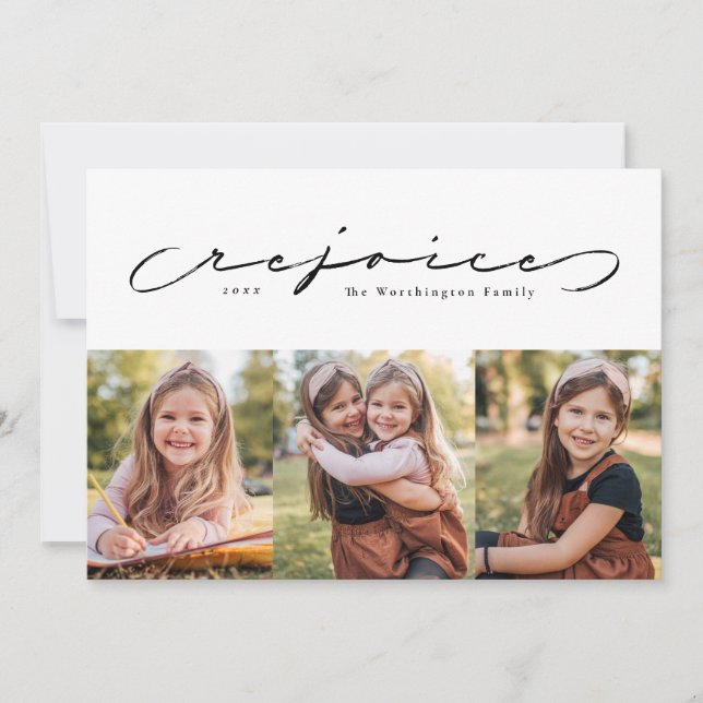 Rejoice religiösa helgdag tre fotokort julkort (Framsida)