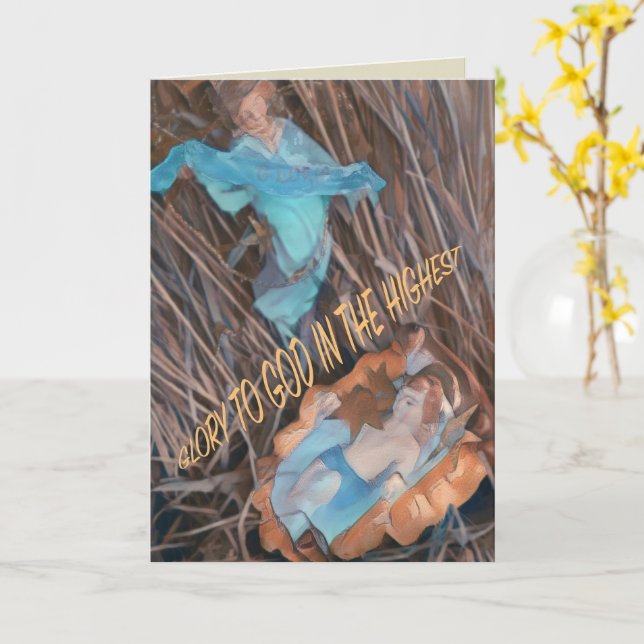 Rejoice Savior is born with angel & baby Jesus Kort (Gul blomma)