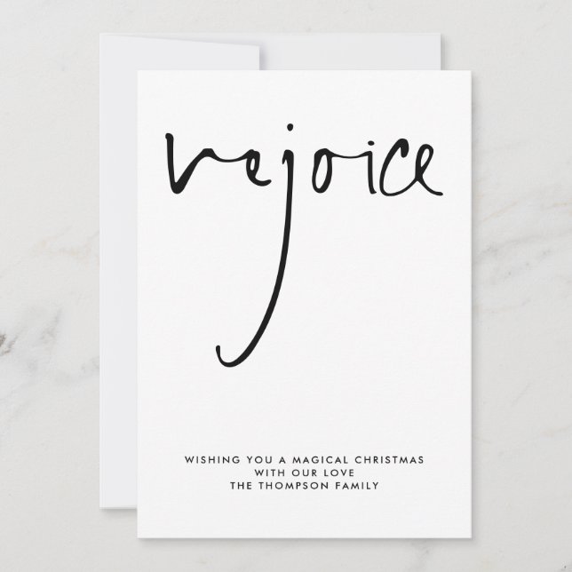 Rejoice Script Black White Namn jul Julkort (Framsida)