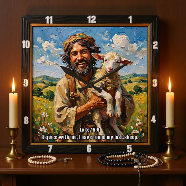 Rejoice: Shepherd Finds Lost Sheep Fyrkantig Klocka (Skapare uppladdad)