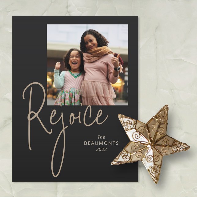 Rejoice Simple Photo Black Helgdag Helg Vykort (Skapare uppladdad)