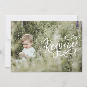 Rejoice White Lettering Landscape Julfoto Julkort