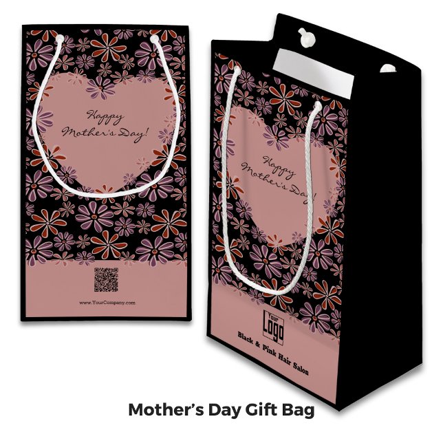 Reklam Blomster Hjärtan Glad mors dag (Promotional Flower Heart Happy Mother's Day Small Gift Bag - Logo, Company Name, Website, QR-code)