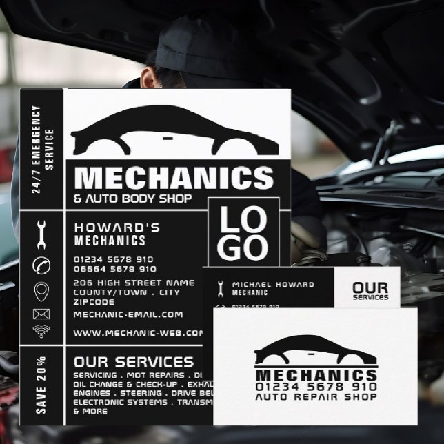Reklam för bilars Logotyp, automatisk mekanik och  Flygblad (Skapare uppladdad)