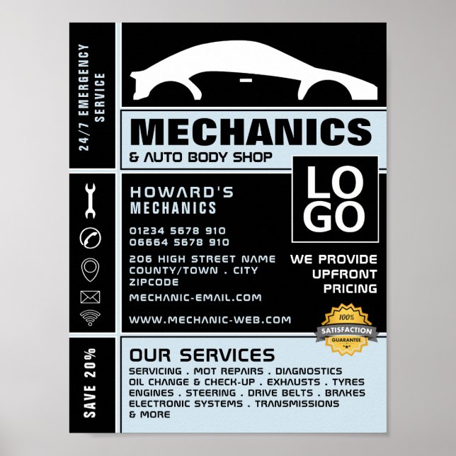 Reklam för bilars Logotyp, automatisk mekanik och  Poster (Framsidan)