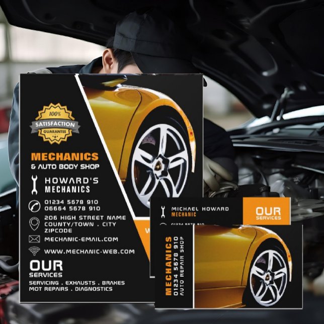 Reklam för bilhjul, automatisk mekanik och reparat flygblad (Skapare uppladdad)