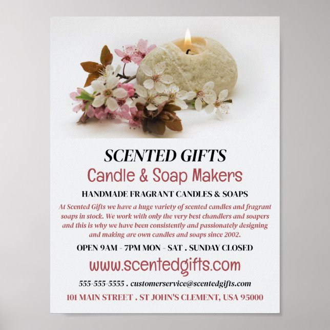 Reklam för blommigt av ljus, ljus och tvål poster (Framsidan)