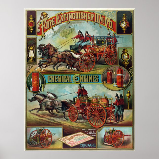 Reklam för brandsläckare för vintage Firefighter F Poster (Framsidan)