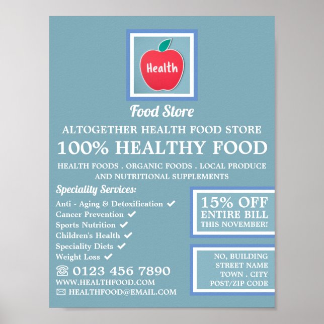 Reklam för Health Food Store Logotyp Poster (Framsidan)