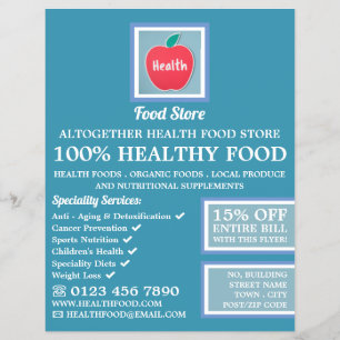 Reklam för Health Food Store Logotyp Reklamblad