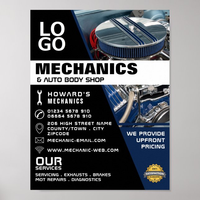 Reklam för motormotor, automatisk mekanik och repa poster (Framsidan)