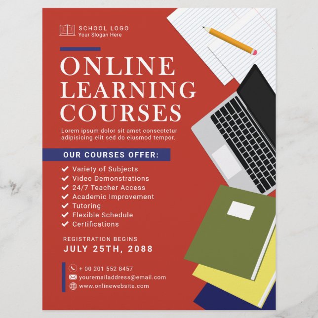 Reklam för online Learning Kurser School Reklamblad (Framsidan)