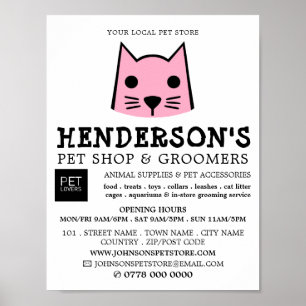 Reklam för rosa Cat, Pet Store & Groomers Poster